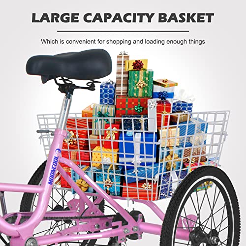 Barbella Adult Folding Tricycles 7 Speed 20/24/26 Inch 3 Wheel Cruiser Bike Light Pink