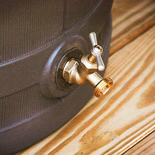 Good Ideas Rain Wizard 50 Gallon Plastic Outdoor Rain Barrel Water Collector with Brass Spigot, Oak