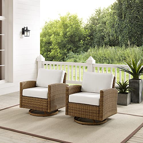 Crosley Furniture Bradenton 2-Piece Wicker Swivel Rocker Chair Set Brown with Sunbrella White Cushions