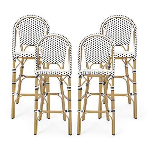 Christopher Knight Home Kinner Outdoor Barstool Black White Bamboo Print Finish