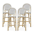 Christopher Knight Home Kinner Outdoor Barstool Black White Bamboo Print Finish