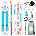 Tuxedo Sailor Inflatable Fishing Kayak Ultra Long Weight Capacity 450lbs Stand Up Paddle Board White/Blue/Orange 3