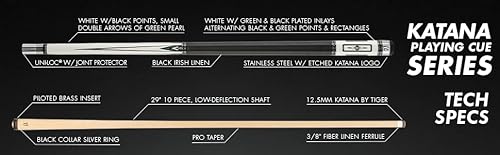 KATANA KAT15 Pool Cue White/Black with Green Designs 18oz