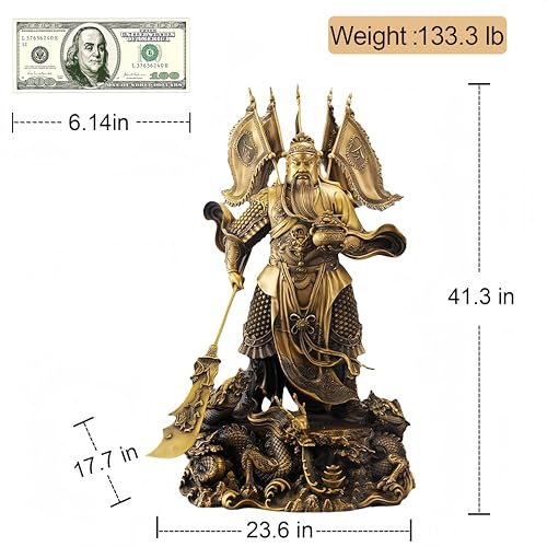 FENGSHUI-CAISHEN Guan Yu Statue Brass 41 Inch