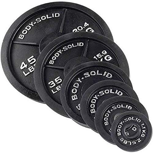 Body-Solid Cast Iron Olympic Weight Plate Set with Bar 355 lb Black