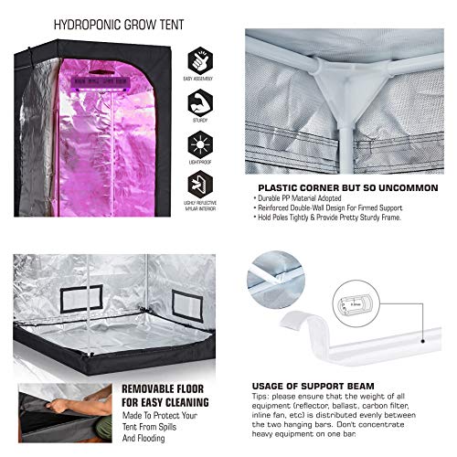 TopoLite Complete Hydroponic Grow Tent Kit with 1800W LED Light and 6" Carbon Filter 60"x60"x80