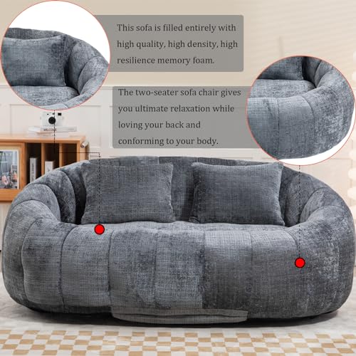 NDPQN Chenille Bean Bag Sofa High Back Lounger Grey