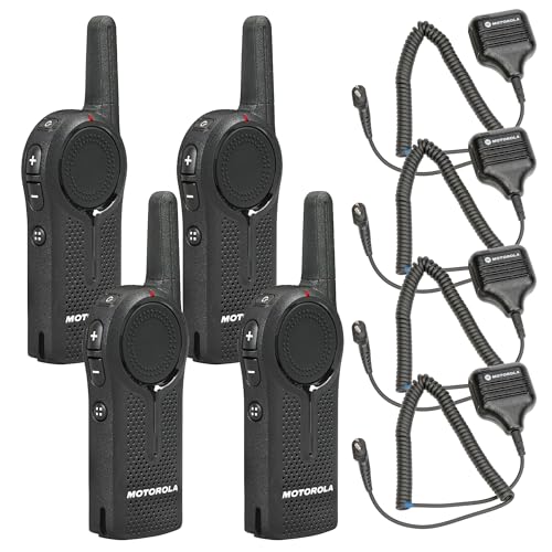 Motorola Solutions DLR1020 Two-Way Digital Business Radio + HKLN4606 Remote Speaker Mic 4-Pack Black
