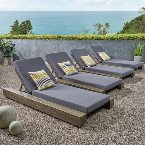 Noble House Broadway Outdoor Acacia Wood Chaise Lounge Set of 4 Gray