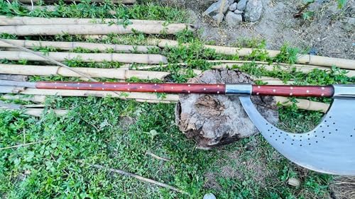 EGKH Custom Blade Large Bardiche Pole Axe Blunt Axe Head High Carbon Steel Silver