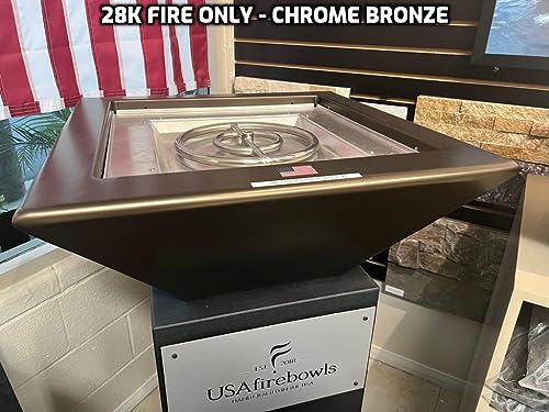 USA Firebowls Outdoor Brown Fire Bowl Knife Edge Square Bronze Chrome
