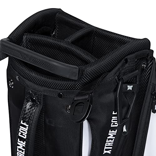 PXG Golf Lightweight Carry Bag with Carbon Fiber Stand Legs, 4-Way Top, Disconnect Straps, Padded Back Panel, Insulated Water Bottle Pocket, and Snap-on Rain Hood Black and White