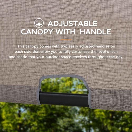Sunjoy Outdoor Pergola 11x11 ft Black Steel with Retractable Tan Sun Shade Canopy