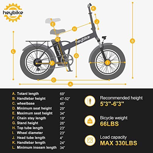 Heybike Mars Electric Bike Foldable 20" x 4.0 Fat Tire Electric Bicycle Mars-Black
