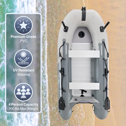 ALEKO Inflatable Boat 4 Person Fishing Raft Aluminum Floor Light/Dark Gray