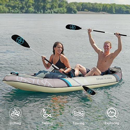 UPWELL 13'6" Inflatable Kayak Drop Stitch Floor 1-2 Person Desert Sand