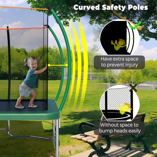Lyromix 14FT Outdoor Rectangle Trampoline with Curved Poles, Light, Sprinkler & Soccer Set Field Green