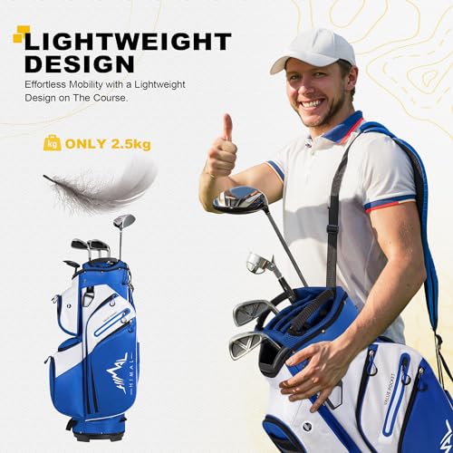 UNIHIMAL Golf Cart Bag 15 Way Organizer Divider Top with Handles and Rain Cover Blue-White