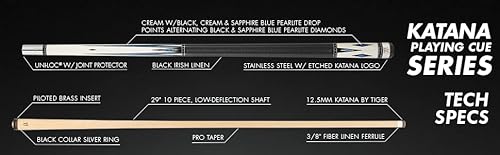KATANA KAT03 Pool Cue Cream/Black Sapphire Blue Diamonds 20oz