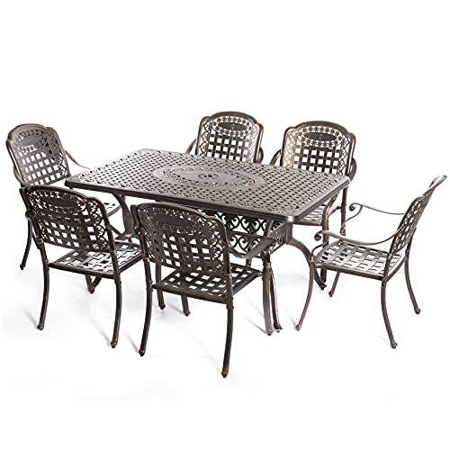 Gardenised Bronze Indoor and Outdoor Dining Set with 6 Chairs and 1 Table, Bistro Patio Cast Aluminum