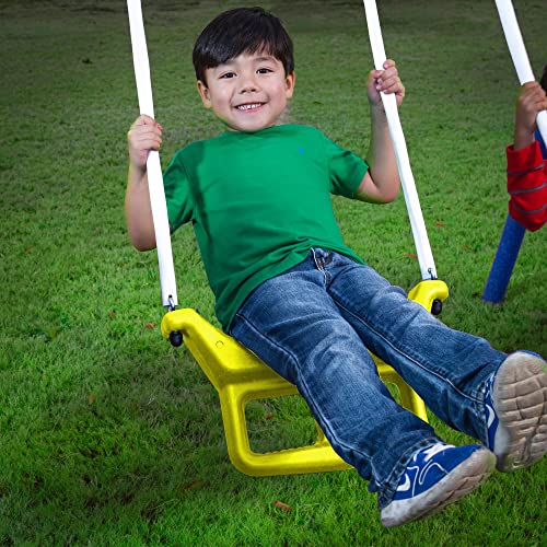 XDP Recreation Rising Sun Metal Swing Set with Slide, See Saw, Glider, and Swings Yellow