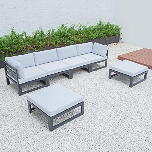 LeisureMod Chelsea Outdoor Patio 6-Piece Conversation Set Light Grey