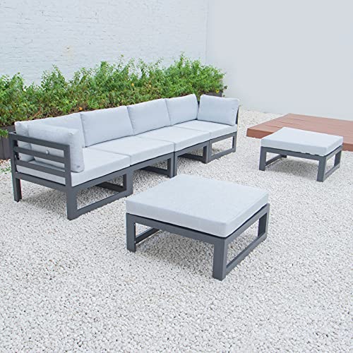 LeisureMod Chelsea Outdoor Patio 6-Piece Conversation Set Light Grey