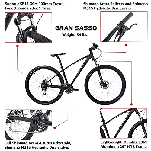 Tommaso Gran Sasso 29er Mountain Bike Hydraulic Disc Hardtail Matte Black/Gloss Black