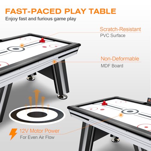 WAQINBR 6ft Air Hockey Table LED Game Set Black White
