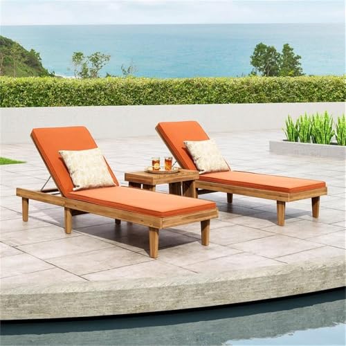 Noble House Nadine Outdoor Wood 3-Pc Chaise Lounge Set Orange