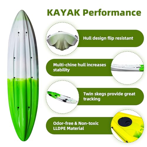 ProMaintain 12.4FT Sit on Top Fishing Kayak for 2-3 Adults with Paddle & Seat, 600LBS Capacity, Green White