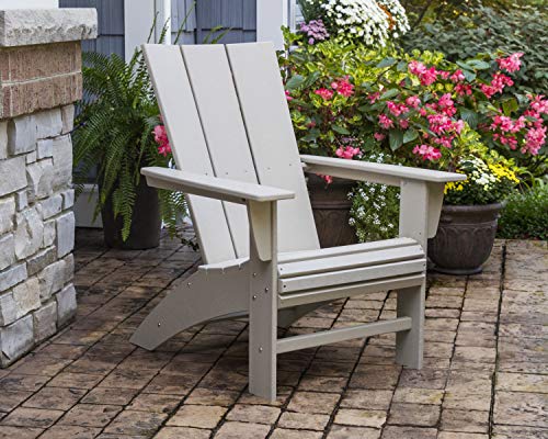Polywood Modern Curveback Adirondack Chair 5-Piece Conversation Set with Fire Pit Table Green