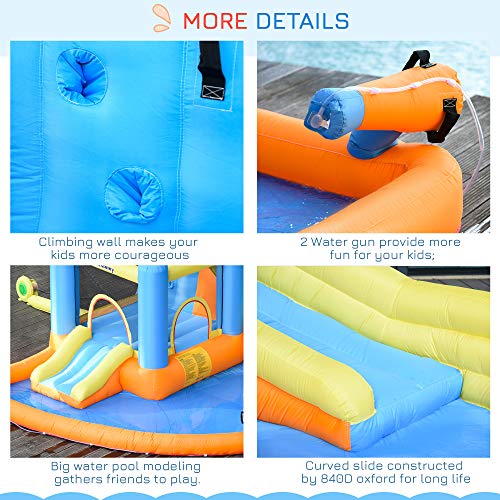 Outsunny Inflatable Water Slide 5-in-1 Bouncy Castle Orange/Blue/Yellow