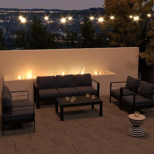 Solaste Aluminum Patio Furniture Set 7 Seats Modern Outdoor Sectional Sofa with Coffee Table Blue Cushion