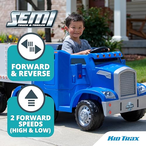 Kid Trax 12V Kids Ride On Semi-Truck with Trailer Blue