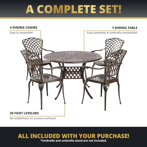 Kinger Home Arden 5-Piece Outdoor Dining Set for 4 Bronze