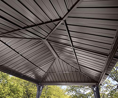 Sojag 12' x 16' Genova II Hardtop Gazebo Outdoor Aluminum Frame Shelter with Mosquito Net Black/Brown