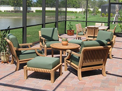 WholesaleTeak Giva 7Pc Teak Sofa Lounge Chair Set with 4 Chairs, 2 Ottomans & Coffee Table