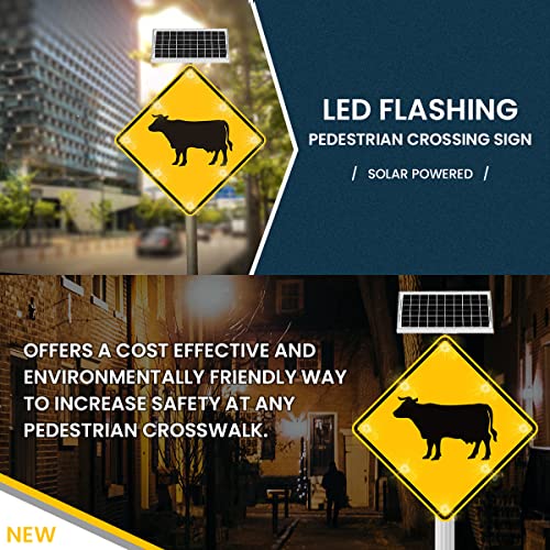 Generic 24" Solar Cow Crossing Sign LED Blinking Black on Yellow