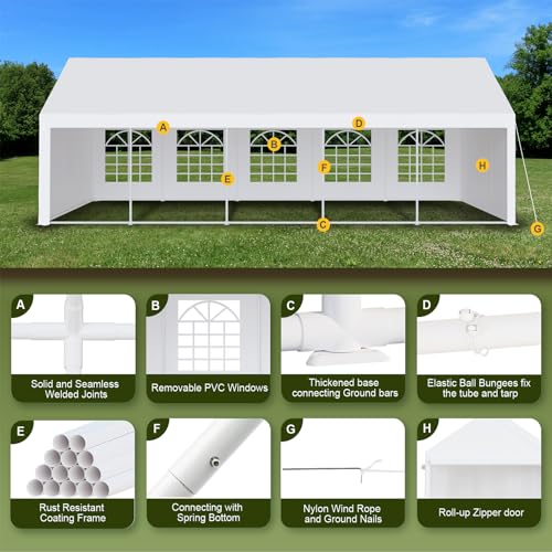 Acekool 20x32 FT Outdoor Tent with Removable Sidewalls White