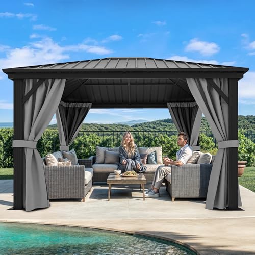 YITAHOME 10X12FT Metal Hardtop Gazebo Outdoor Patio Canopy Gray