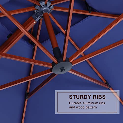 ABCCANOPY 10x13ft Windproof Cantilever Patio Umbrella Navy Blue-Wood Grain Pole