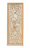 Orientliving Chinese Rectangular Wood Flower Bird Carving Wall Panel Plaque Brown