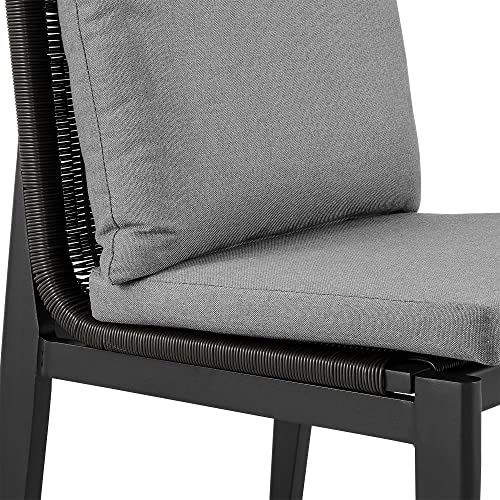 Armen Living Cayman Outdoor Patio Dining Chairs Set of 2 Aluminum with Dark Grey Cushions