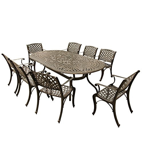 Oakland Living Contemporary Modern Outdoor Mesh Lattice Aluminum 95-Inch Oval Dining Set with Eight Arm Chairs Bronze