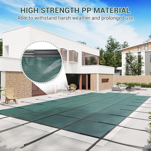 GarveeLife Winter Pool Safety Cover 20x40 Ft Rectangle with Center End Steps Green