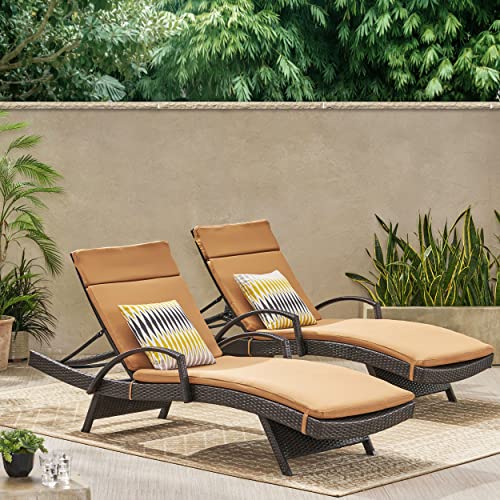 Christopher Knight Home Salem Outdoor Wicker Adjustable Chaise Lounges with Cushions 2-Pc Set Multibrown / Carmel