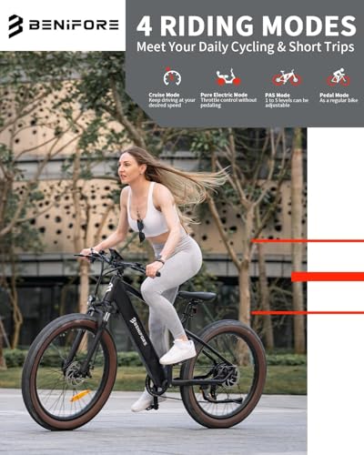 Luckeep 1200W Electric Mountain Bike with Lock, 26" Fat Tire, 48V Battery