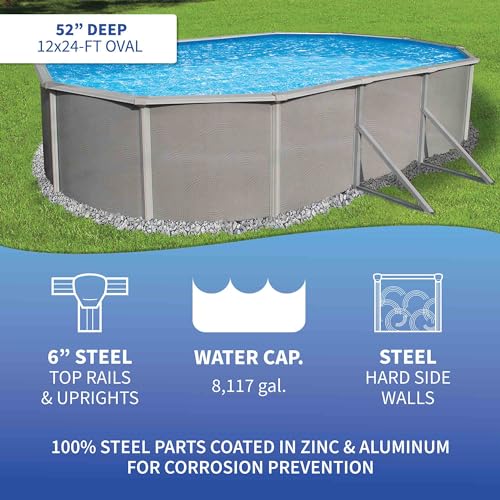 Blue Wave Belize Oval Metal Wall Swimming Pool Package Metallic