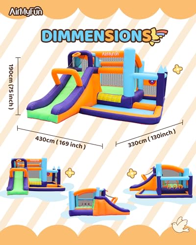 AirMyFun Inflatable Bounce House with Slide and Splash Pool Rainbow